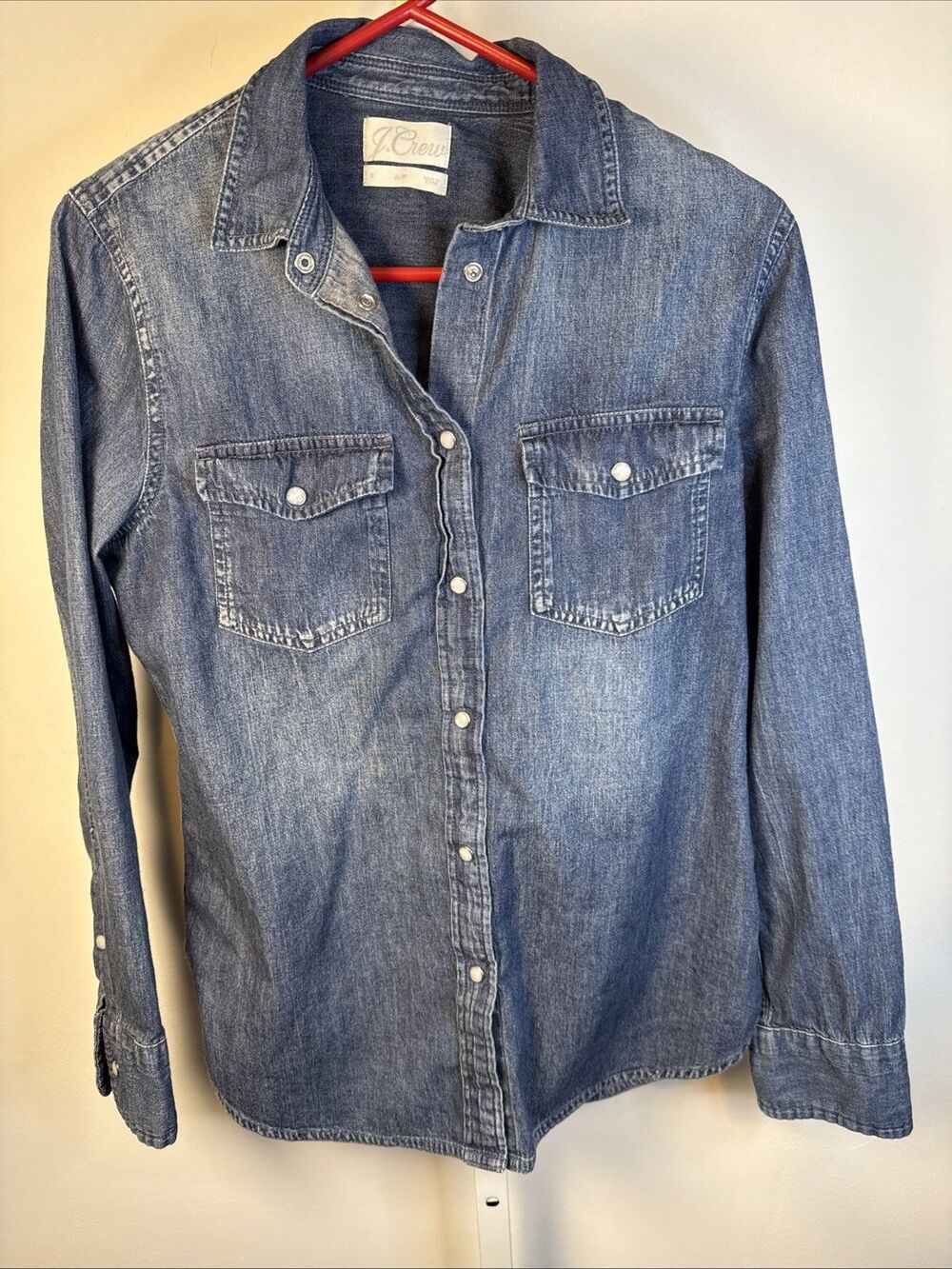 J. Crew Women's Small Slim Denim Chambray Western Shirt Pearl Snap Heavy